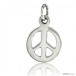 Sterling Silver Tiny Peace Sign Pendant, w/ 18" Thin Box Chain, 1/2" (13 mm) tall