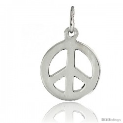 Sterling Silver Small Peace Sign Pendant, w/ 18" Thin Box Chain, 3/4" (19 mm) tall