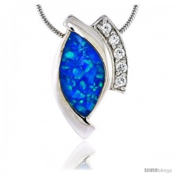 Sterling Silver Synthetic Opal Pendant w/ Cubic Zirconia stones, 13/16 in