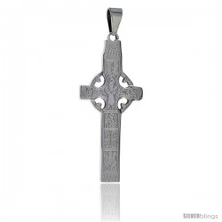 Stainless Steel Celtic Durrow High Cross Pendant, 2 in tall with 30 in chain