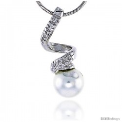 Sterling Silver Jeweled Spiral Pendant, w/ Faux Pearl & Cubic Zirconia, 15/16" (23 mm)