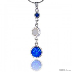 Sterling Silver 3-stone Pendant Synthetic Opal Mother of pearl inlay, 1 3/8 in