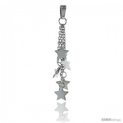 Sterling Silver Star Pendant, w/ Rolo chain, 1 5/8 (41 mm)