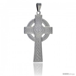 Stainless Steel Celtic High Cross Pendant, 2 in tall with 30 in chain