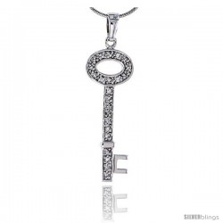Sterling Silver Jeweled Key Pendant, w/ Cubic Zirconia stones, 1 7/16" (27 mm) tall