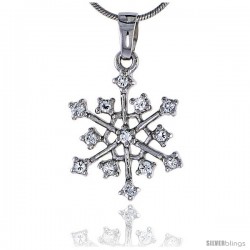 Sterling Silver Jeweled Snowflake Pendant, w/ Cubic Zirconia stones, 7/8" (23 mm)