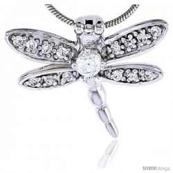 Sterling Silver Jeweled Dragonfly Pendant, w/ Cubic Zirconia stones, 11/16" (18 mm)