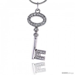 Sterling Silver Jeweled Key Pendant, w/ Cubic Zirconia stones, 1 1/4" (32 mm) tall
