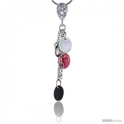 Sterling Silver Jeweled Pendant, w/ Mother of Pearl & Cubic Zirconia, 2 3/16" (56 mm) tall