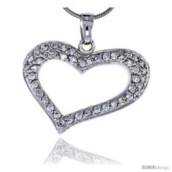 Sterling Silver Jeweled Heart Pendant w/ Cubic Zirconia stones, 7/8" (22 mm)