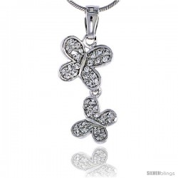 Sterling Silver Jeweled Butterfly Pendant, w/ Cubic Zirconia stones, 15/16" (24 mm)