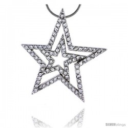 Sterling Silver Jeweled Star Pendant, w/ Cubic Zirconia stones, 1 7/16" (37 mm) tall