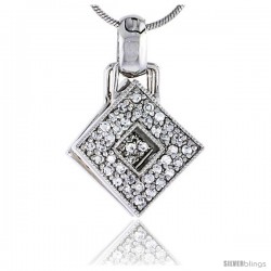 Sterling Silver Jeweled Diamond Pendant, w/ Cubic Zirconia stones, 3/4" (20 mm)