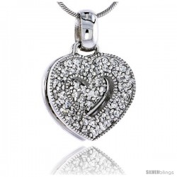 Sterling Silver Jeweled Heart Pendant, w/ Cubic Zirconia stones, 3/4" (19 mm) -Style Tp5796