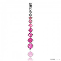 Sterling Silver Jeweled Pendant, w/ Round Pink Cubic Zirconia, 1 13/16 (46 mm)