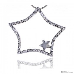 Sterling Silver Jeweled Star Pendant, w/ Cubic Zirconia stones, 1 7/16" (36 mm) tall