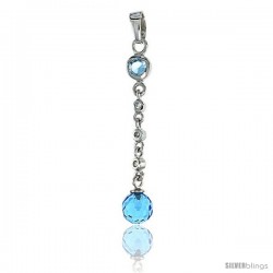 Sterling Silver Jeweled Blue Topaz Crystal Pendant, w/ Cubic Zirconia stones, 1 9/16 (40 mm)