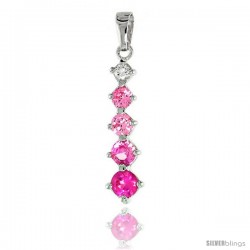 Sterling Silver Jeweled Pendant, w/ Round Pink Cubic Zirconia, 1 1/8 (29 mm)