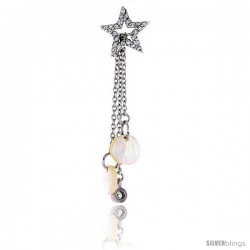 Sterling Silver Jeweled Star Pendant, w/ Mother of Pearl & Cubic Zirconia, 2" (51 mm) tall