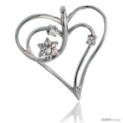 Sterling Silver Jeweled Heart Pendant, w/ Cubic Zirconia stones, 1 1/8" (29 mm)