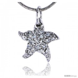 Sterling Silver Jeweled Starfish Pendant, w/ Cubic Zirconia stones, 1/2" (13 mm) tall