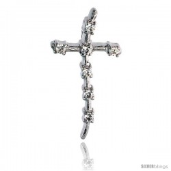 Sterling Silver Jeweled Cross Pendant, w/ Cubic Zirconia stones, 1 1/8" (29 mm)