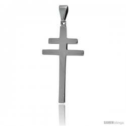 Stainless Steel Patriarchal Cross Pendant, 1 1/2 in tall with 30 in chain