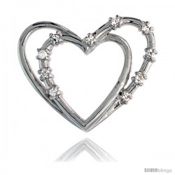 Sterling Silver jeweled Heart Pendant, w/ Cubic Zirconia stones, 13/16" (21 mm)