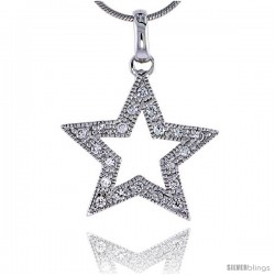 Sterling Silver Jeweled Star Pendant, w/ Cubic Zirconia stones, 7/8" (22 mm) tall