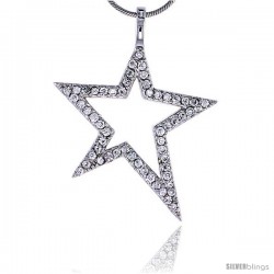 Sterling Silver Jeweled Star Pendant, w/ Cubic Zirconia stones, 1 7/16" (37 mm) tall -Style Tp6346