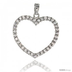 Sterling Silver Jeweled Heart Pendant, w/ Cubic Zirconia stones, 1 1/8 (28 mm) -Style Tp6675