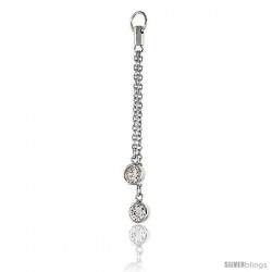 Sterling Silver Jeweled Pendant, w/ Rolo chain & Round Cubic Zirconia, 2 3/16 (55 mm)