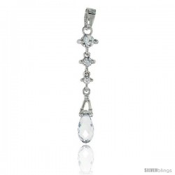 Sterling Silver Jeweled Pear-shaped Crystal Pendant, w/ Cubic Zirconia stones, 1 9/16 (40 mm)