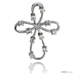 Sterling Silver Jeweled Everlasting Love Cross Pendant, w/ Cubic Zirconia stones, 1 1/8" (28 mm)