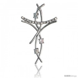 Sterling Silver Jeweled Cross Pendant, w/ Cubic Zirconia stones, 1 9/16" (40 mm)