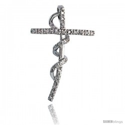 Sterling Silver Jeweled Cross Pendant, w/ Cubic Zirconia stones, 1 1/2" (39 mm)