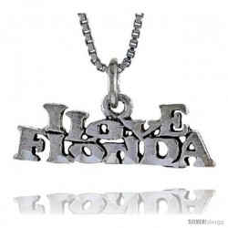 Sterling Silver I LOVE FLORIDA Word Necklace, w/ 18 in Box Chain