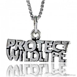 Sterling Silver PROTECT WILDLIFE Word Necklace, w/ 18 in Box Chain