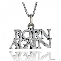 Sterling Silver BORN AGAIN Word Necklace, w/ 18 in Box Chain