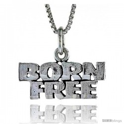 Sterling Silver BORN FREE Word Necklace, w/ 18 in Box Chain