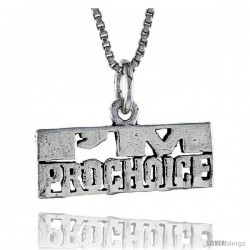 Sterling Silver I'M PRO-CHOICE Word Necklace, w/ 18 in Box Chain