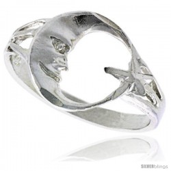 Sterling Silver Moon & Star Ring Polished finish 1/2 in wide