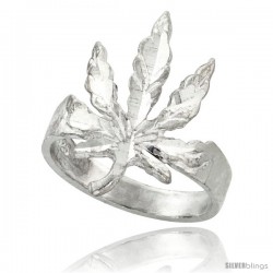 Sterling Silver Pot Leaf Ring Polished finish 7/8 in wide