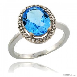 14k White Gold Diamond Halo Blue Topaz Ring 2.4 carat Oval shape 10X8 mm, 1/2 in (12.5mm) wide