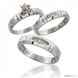 10k White Gold Diamond Trio Wedding Ring Set His 5.5mm & Hers 4mm -Style 10w123w3