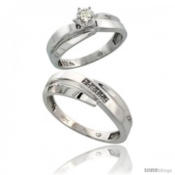 10k White Gold 2-Piece Diamond wedding Engagement Ring Set for Him & Her, 6mm & 7mm wide