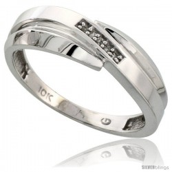 10k White Gold Men's Diamond Wedding Band, 9/32 in wide