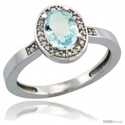 14k White Gold Diamond Aquamarine Ring 1 ct 7x5 Stone 1/2 in wide