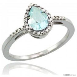 14k White Gold Diamond Aquamarine Ring 0.59 ct Tear Drop 7x5 Stone 3/8 in wide