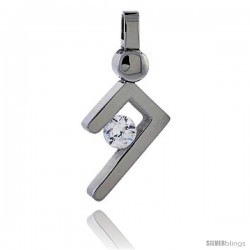 Stainless Steel Pendant w/ 4 mm Crystal, 3/4 in tall, w/ 30 in Chain
